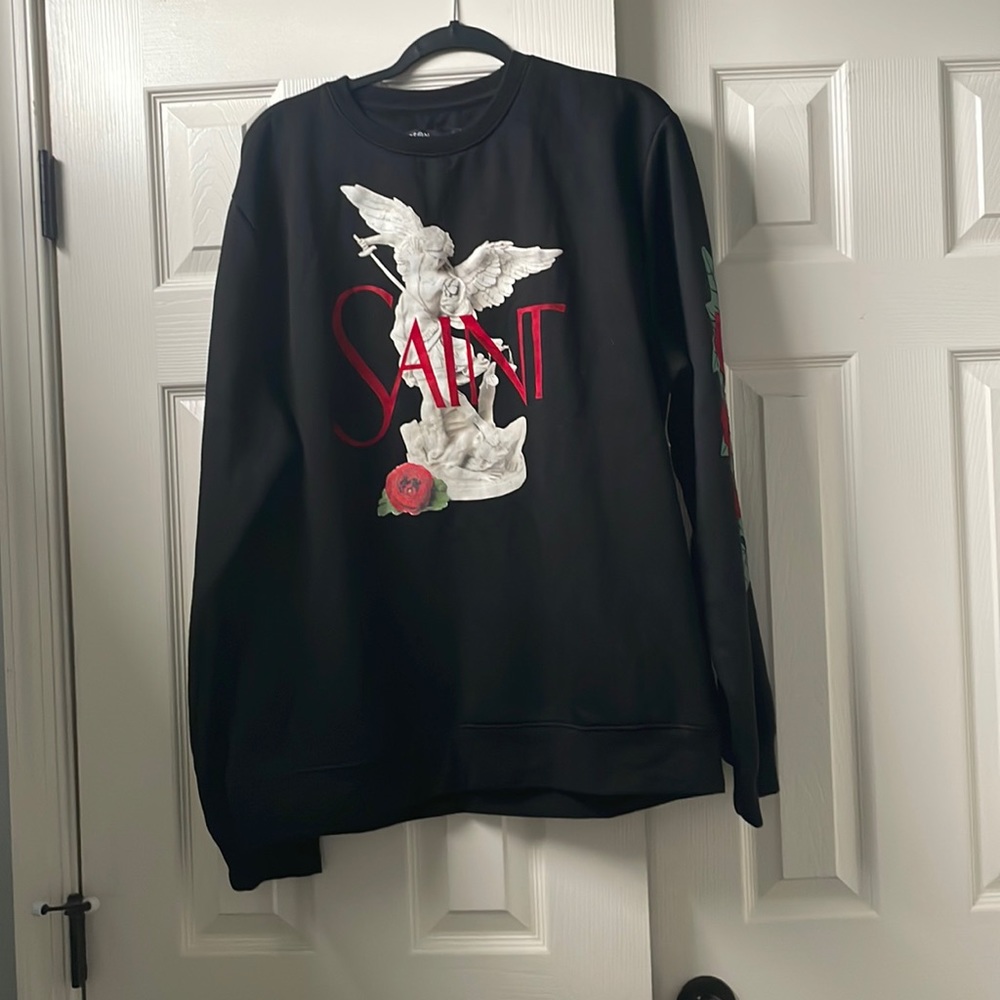 2x Hudson outer wear sweat shirt | black with roses down sleeves
